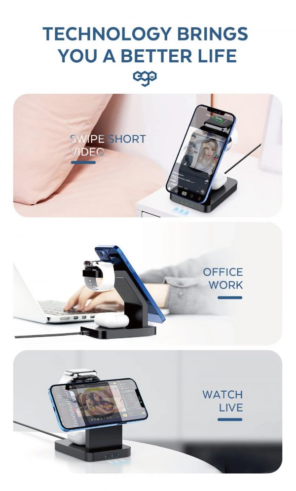 EGO – MagDock 3-in-1 Magnetic Wireless Charging Stand – Active