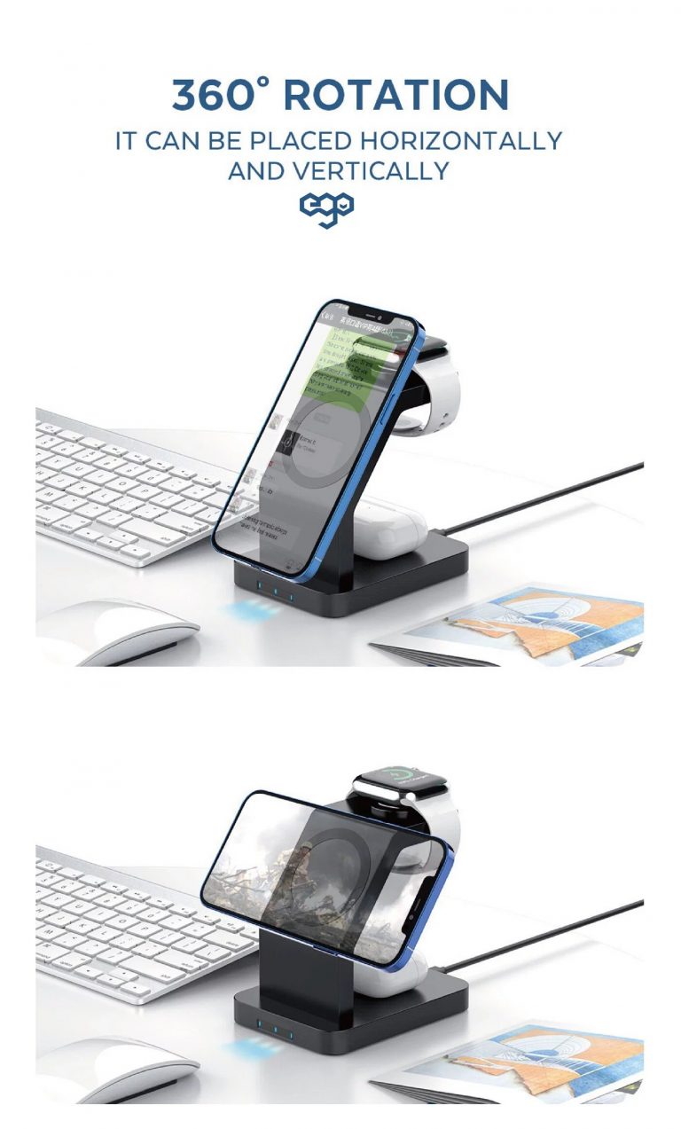 EGO – MagDock 3-in-1 Magnetic Wireless Charging Stand – Active